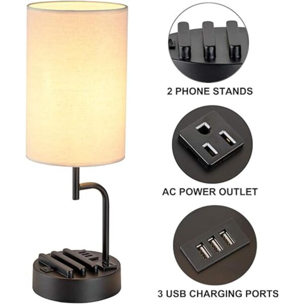 Dreamholder Lámpara de mesa con 3 puertos de carga USB_2