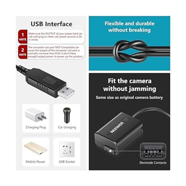 Neewer Adaptador de corriente CC para batería NPFW50 con_4