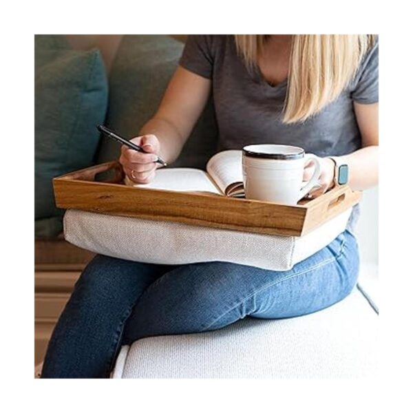 Rossie Home Bandeja de cama de madera de acacia con cojín_6