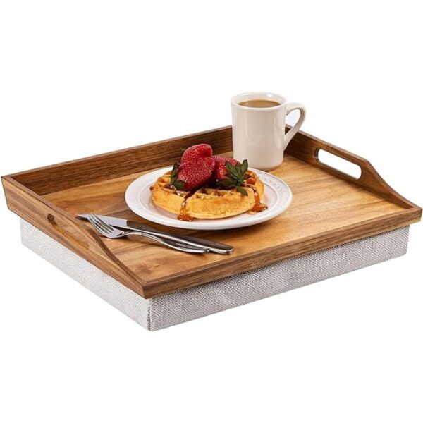 Rossie Home Bandeja de cama de madera de acacia con cojín_1