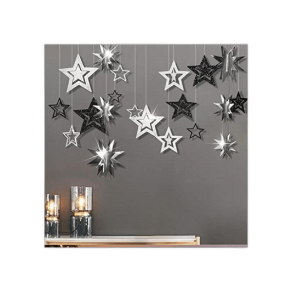 Guirnalda de estrellas con purpurina en color negro y gris