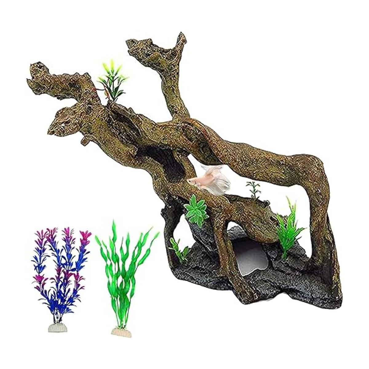 PINVNBY Decoración de acuario de madera flotante de resina