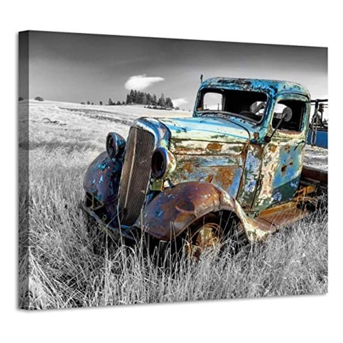Arte de pared en lienzo de automóvil oxidado cuadros de
