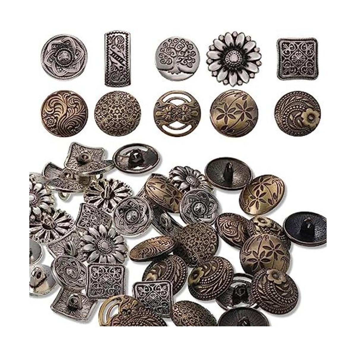 Botones de metal 80 piezas de color plateado antiguo y