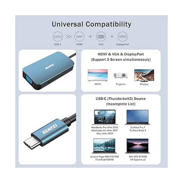 BENFEI Adaptador DisplayPort USB C a HDMI VGA DisplayPort_6
