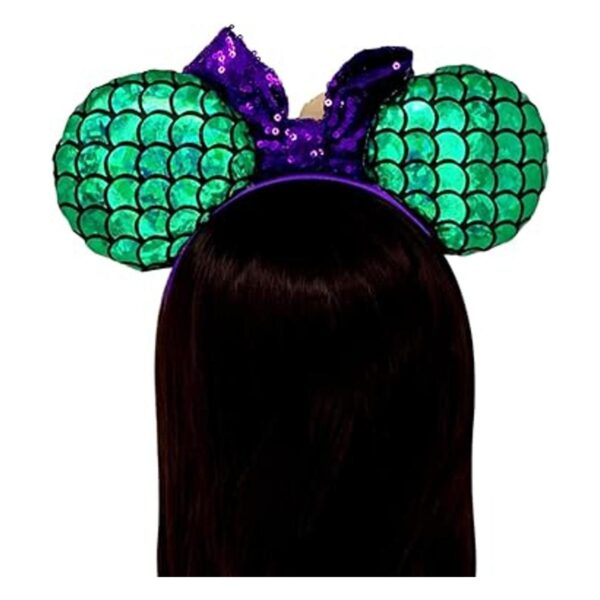 Diadema con orejas de ratón de sirena con lazo púrpura y