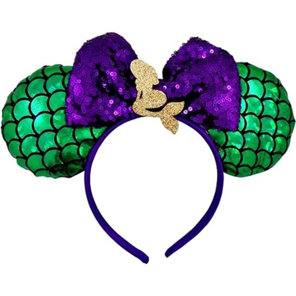 Diadema con orejas de ratón de sirena con lazo púrpura y