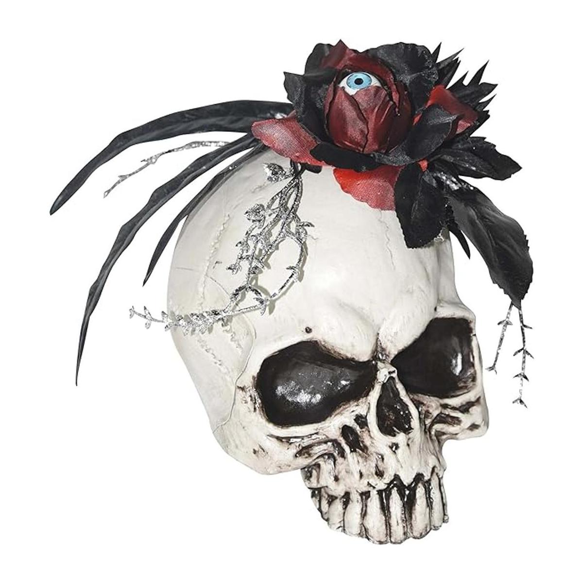Centro de mesa de Halloween con calavera espeluznante con