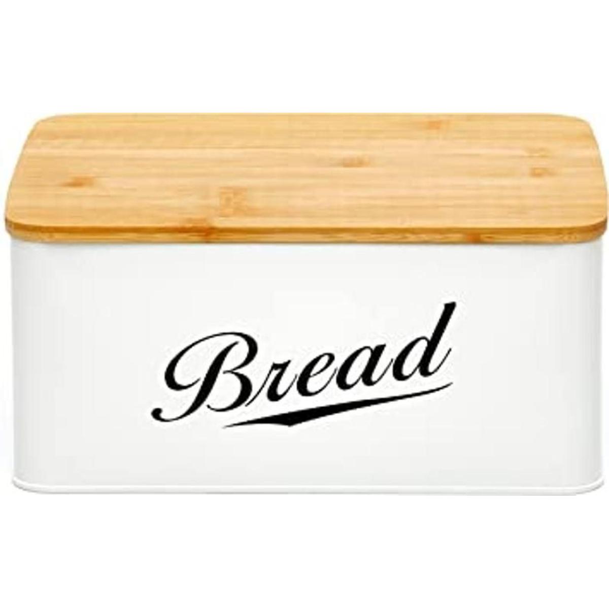 Panera de metal moderna con tapa de bambú almacenamiento