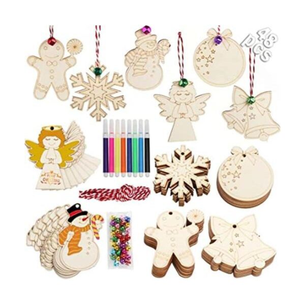 OurWarm 48 adornos de Navidad de madera para niños_1
