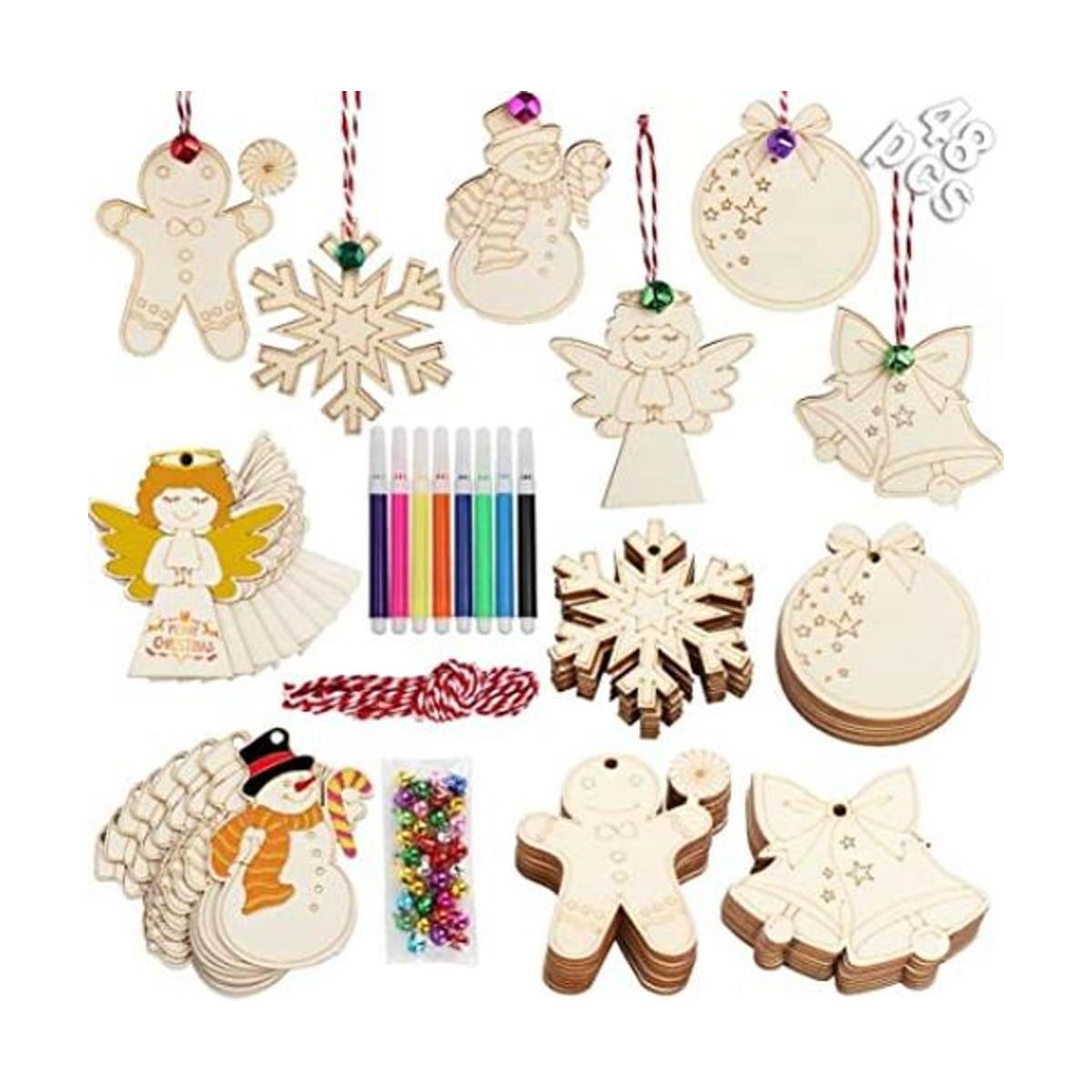 OurWarm 48 adornos de Navidad de madera para niños