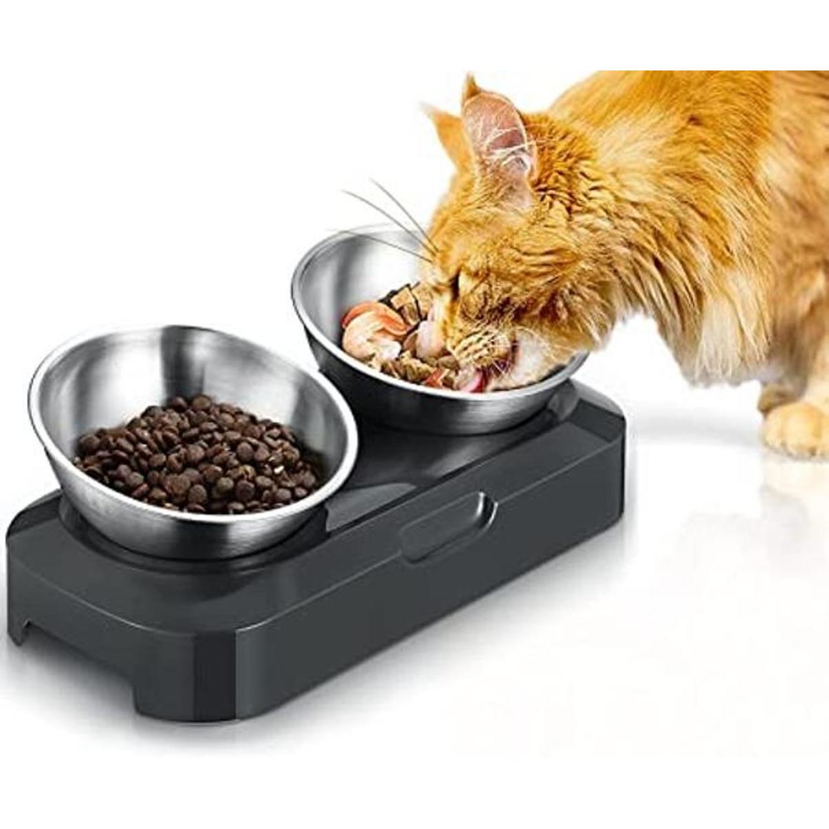 PewinGo Cuenco para gatos con acero inoxidable tapete de