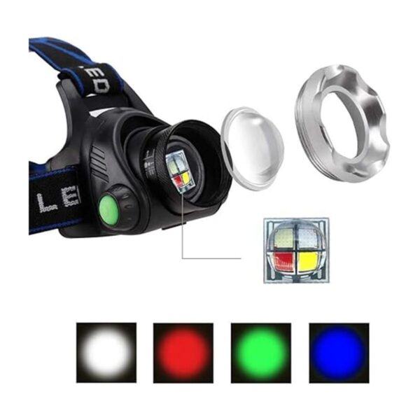Linterna frontal de 4 colores con zoom LED con luz blanca_3