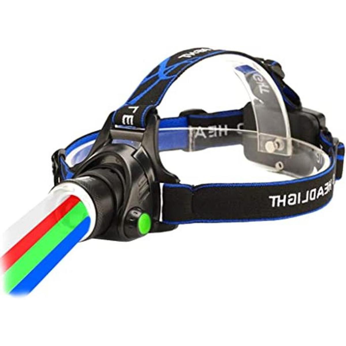 Linterna frontal de 4 colores con zoom LED con luz blanca