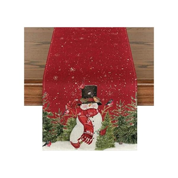 Artoid Mode Snowman Christmas Birds Trees Table Runner_1