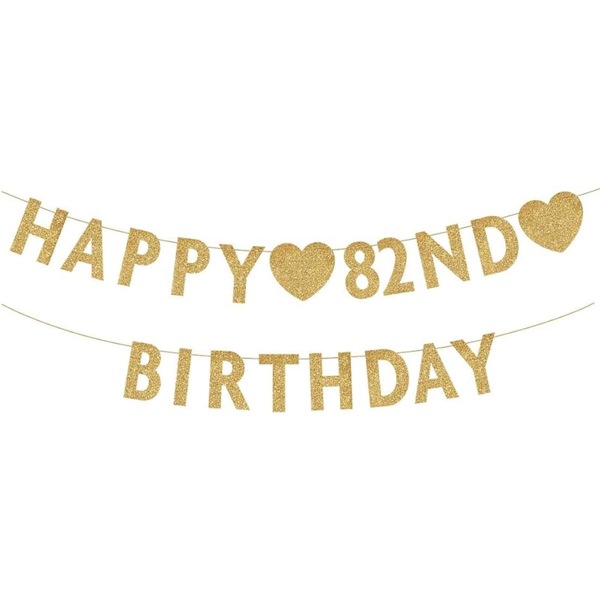 Pancarta dorada feliz 82 cumpleaños purpurina 82 años