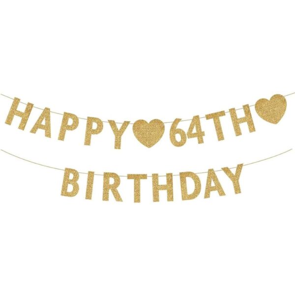 Pancarta dorada de feliz cumpleaños de 64 años decoración_1