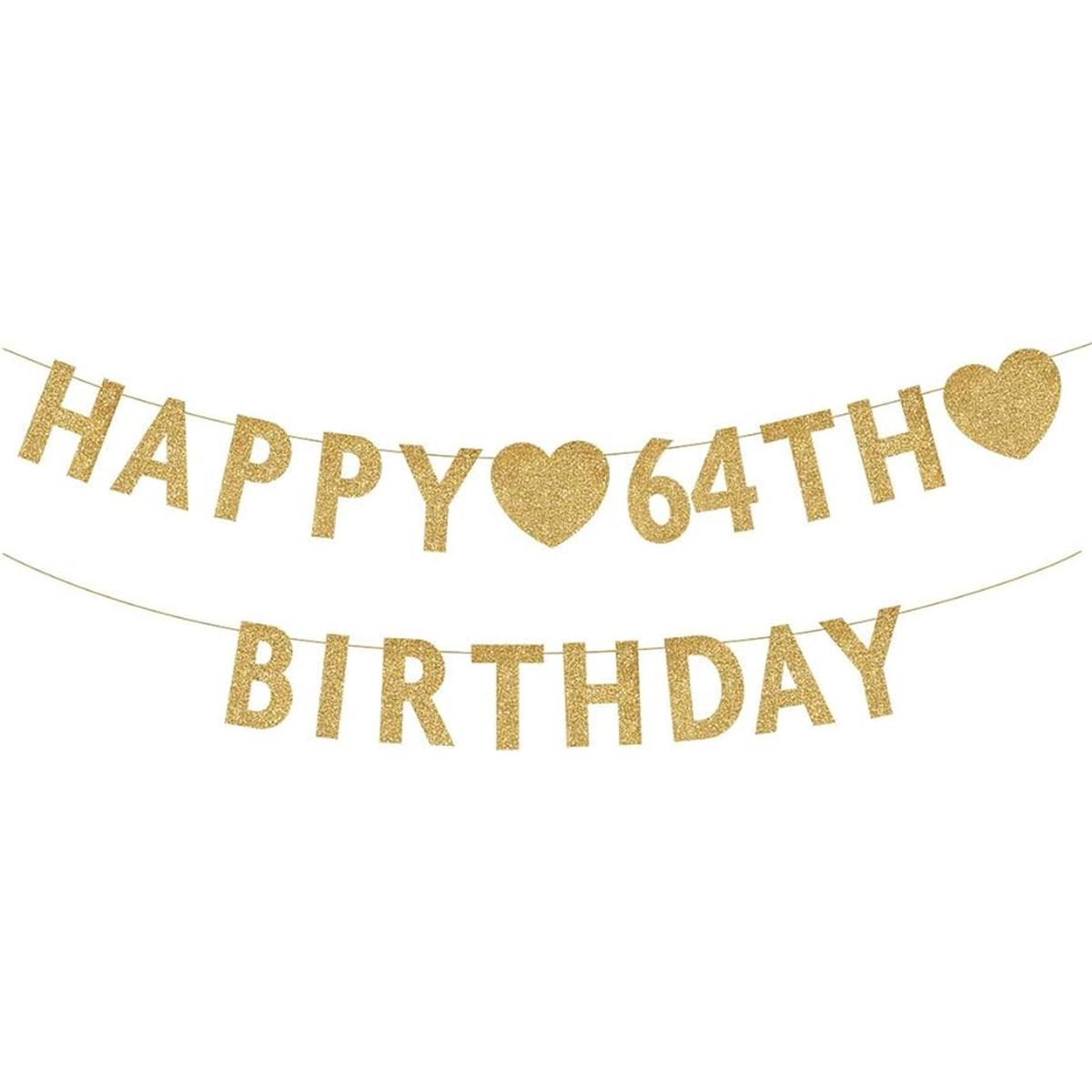 Pancarta dorada de feliz cumpleaños de 64 años decoración