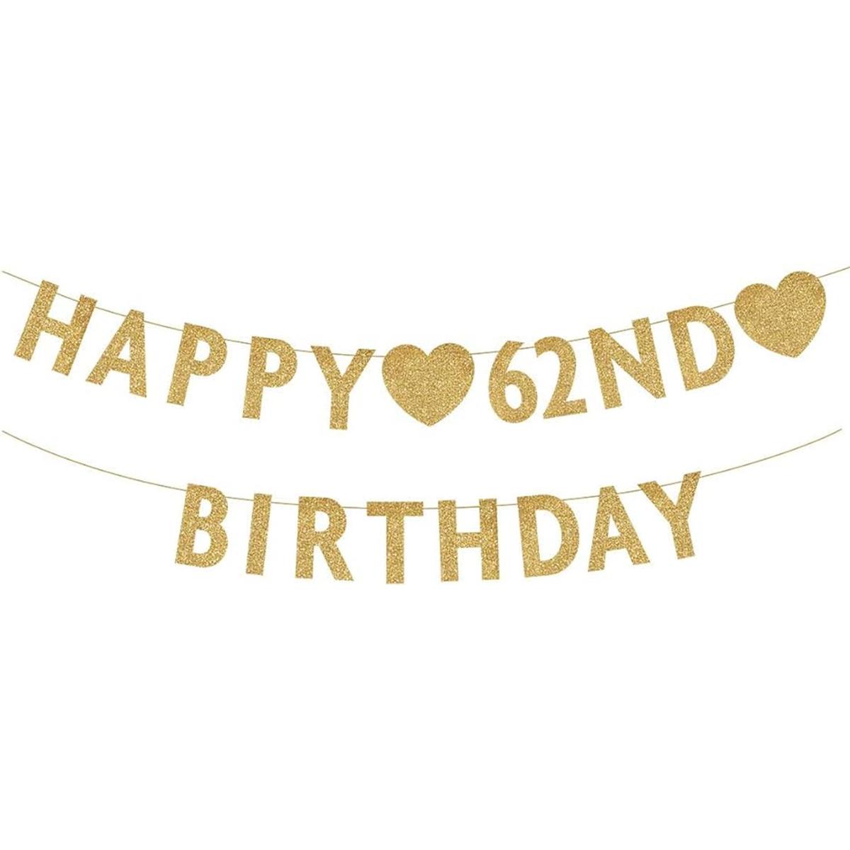 Pancarta de cumpleaños de 62 años con purpurina