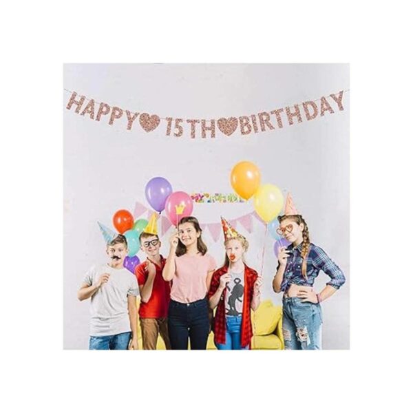 Pancarta de 15 cumpleaños de oro rosa con purpurina para_2