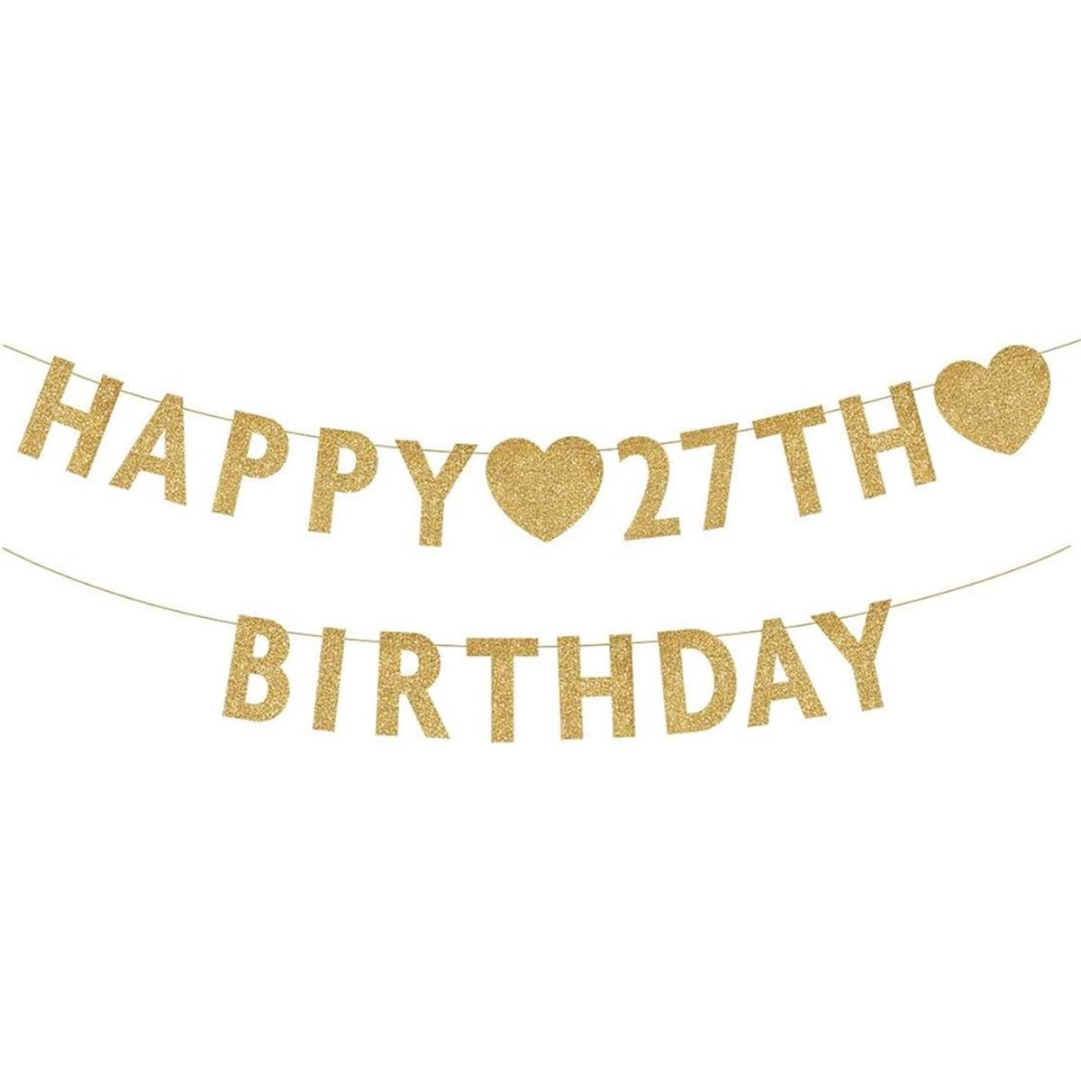 Pancarta dorada de feliz cumpleaños 27 años decoración de