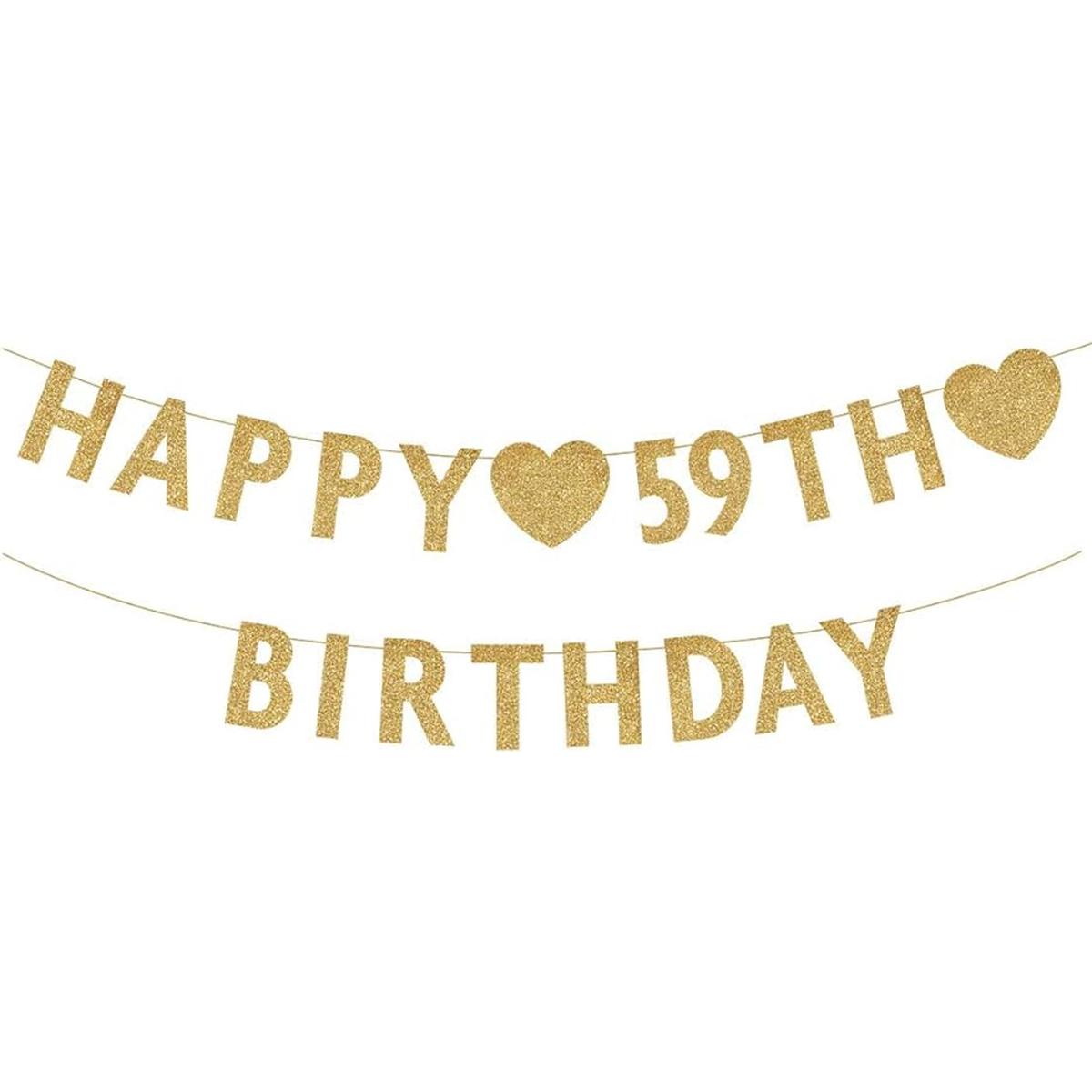 Cartel dorado con texto en inglés Happy 59th Birthday
