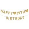 Pancarta dorada de Happy 39th Birthday con purpurina_1