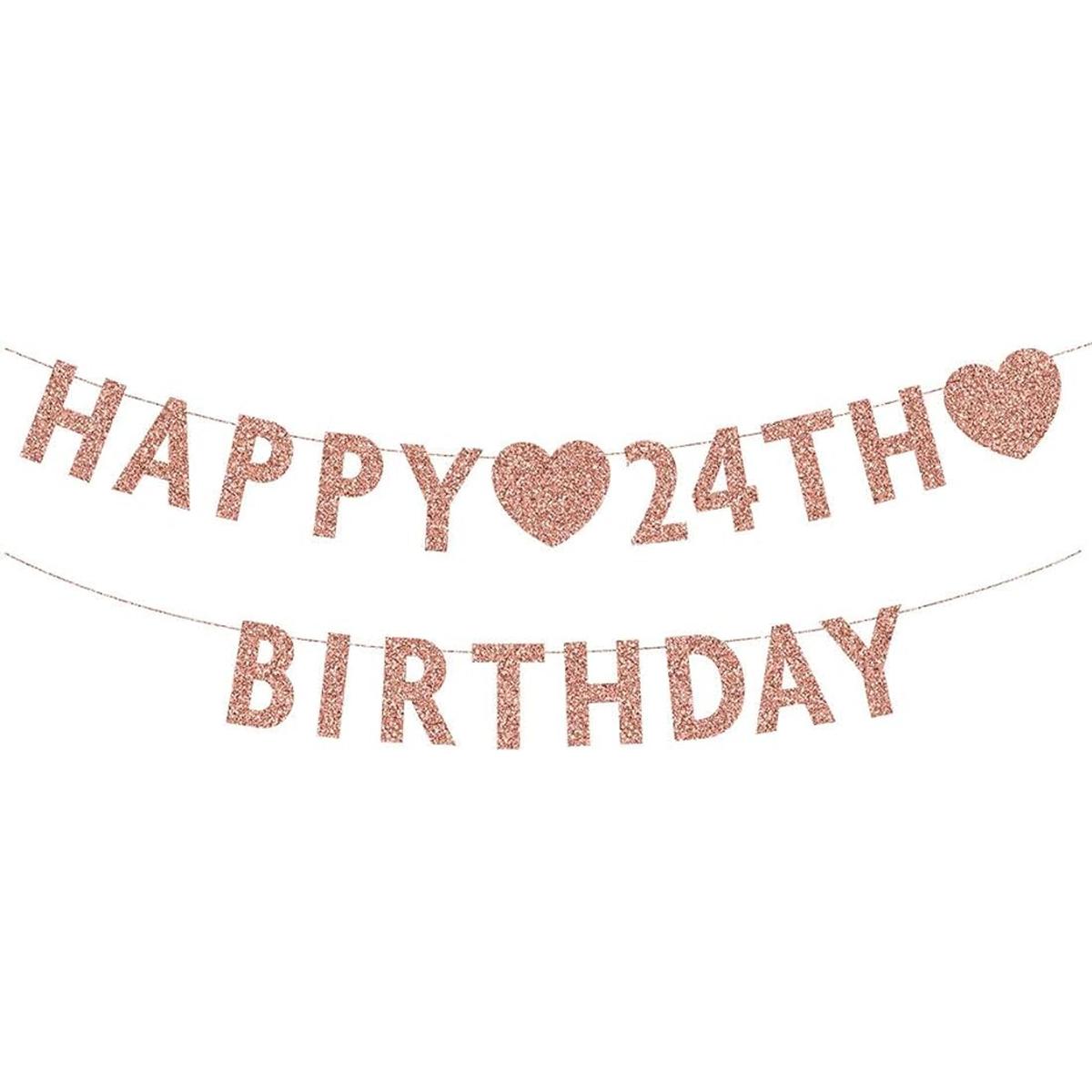 Pancarta de cumpleaños de 24 años con purpurina para