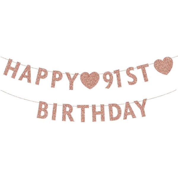 Pancarta de oro rosa 91 cumpleaños purpurina feliz 91_1