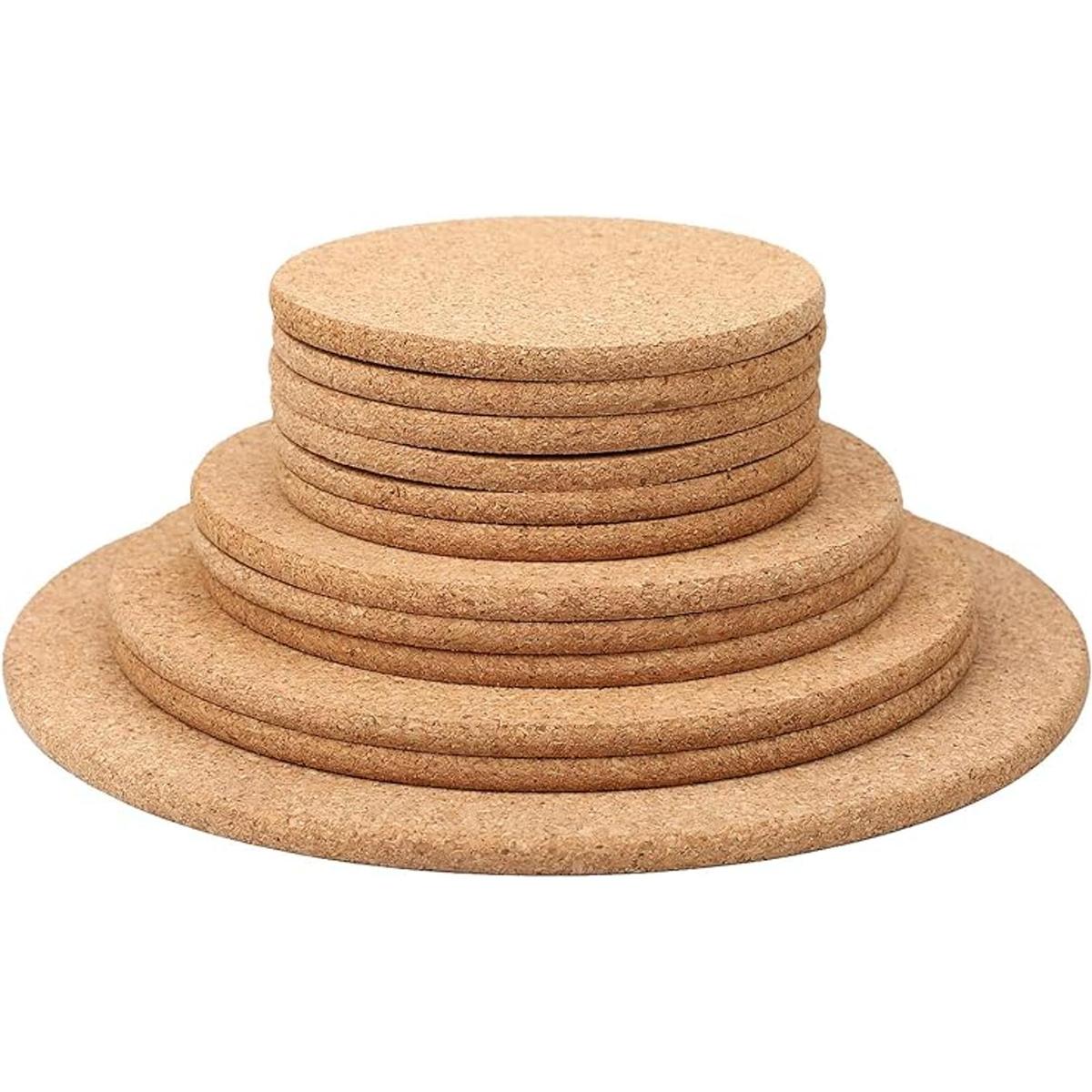 Posavasos de corcho para copa de madera grueso redondo