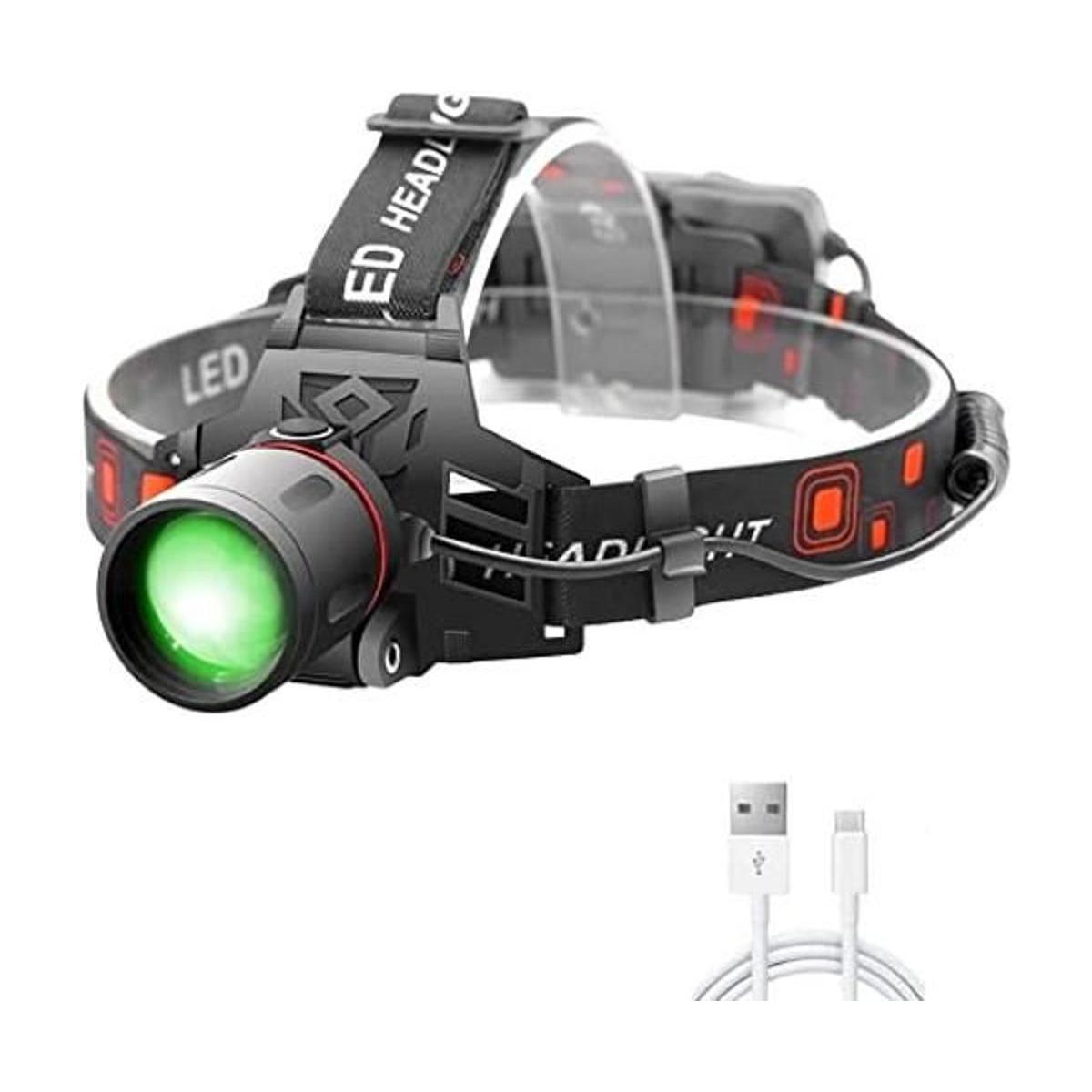 PROFORUS Linterna frontal LED verde recargable con