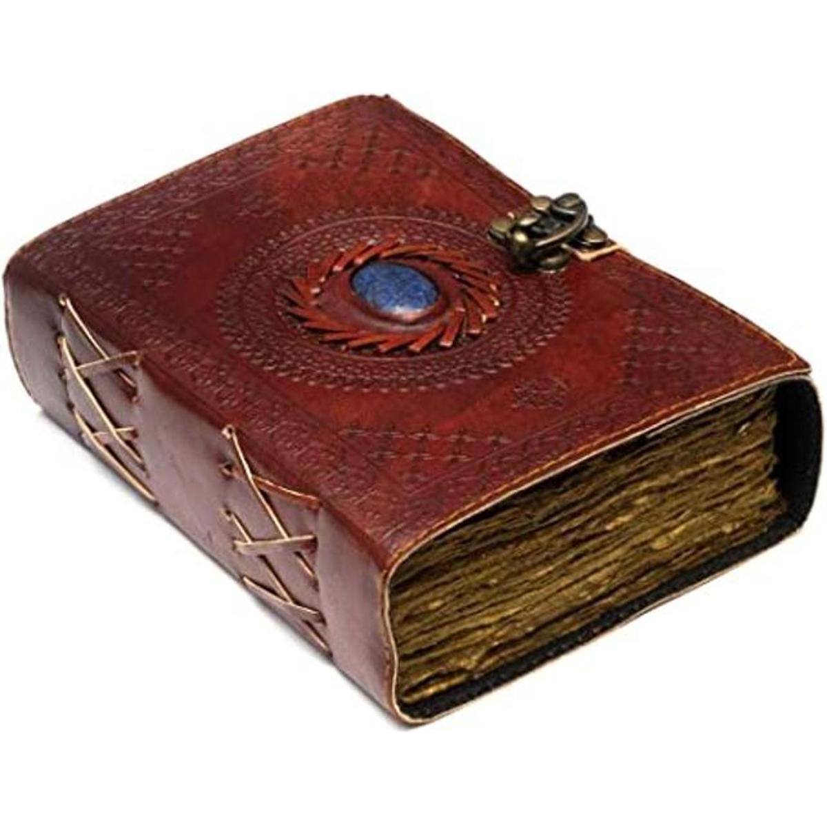 Diario de piel vintage con piedra semipreciosa cierre de