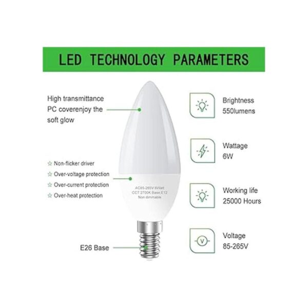Paquete de 6 bombillas LED E12 para ventilador de techo
