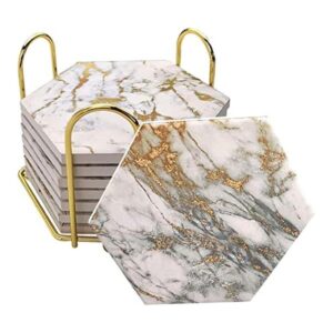 Juego de posavasos con soporte de metal diseño de mármol_1