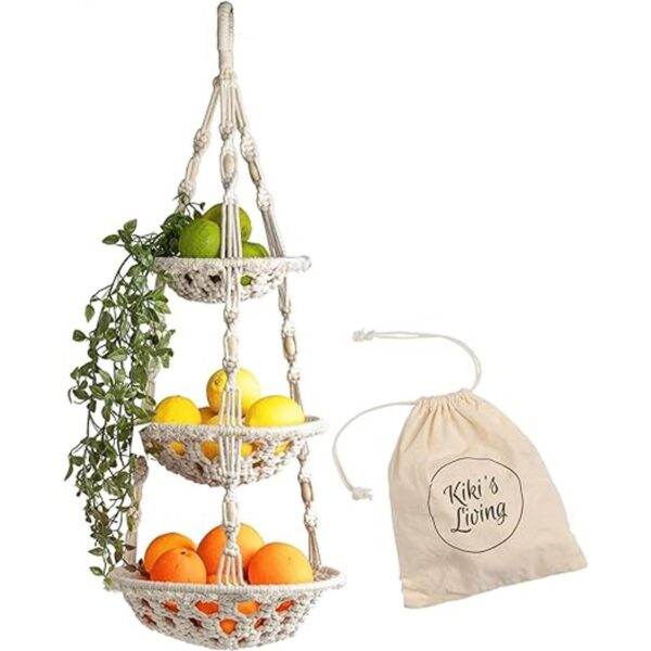 Kikis Living Cesta de frutas de macramé colgante Hamaca_1