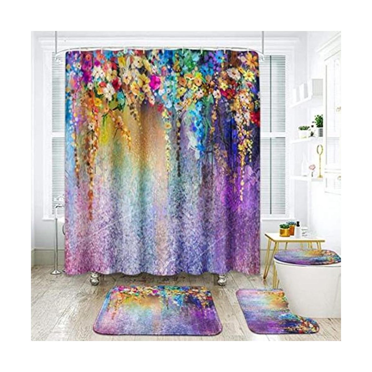 ArtSocket Juego de 4 cortinas de ducha con flores rosas