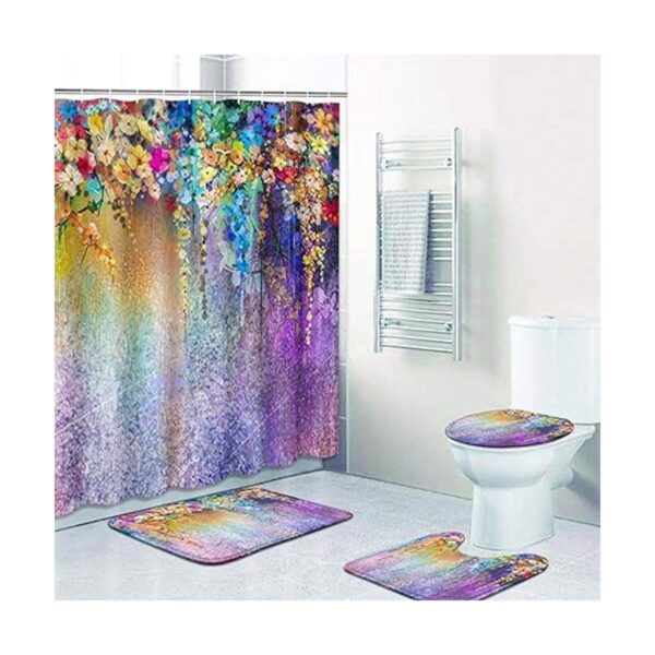 ArtSocket Juego de 4 cortinas de ducha con flores rosas_3