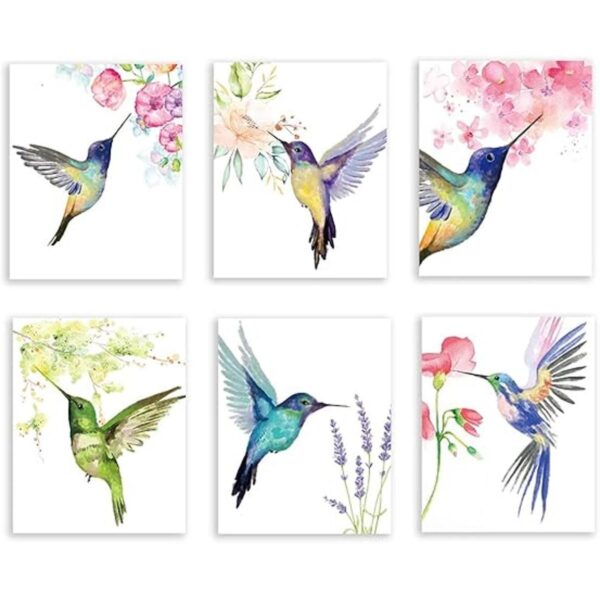 Arte de pared de colibríes en acuarela pájaros vintage_1