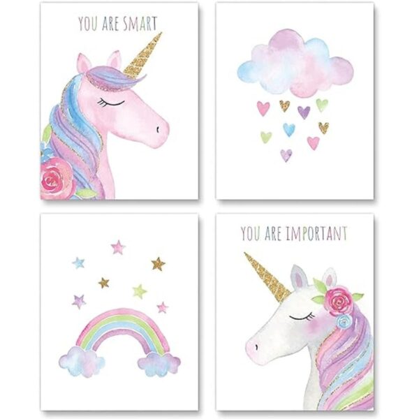 Arte de pared de unicornio en acuarela decoración de_1