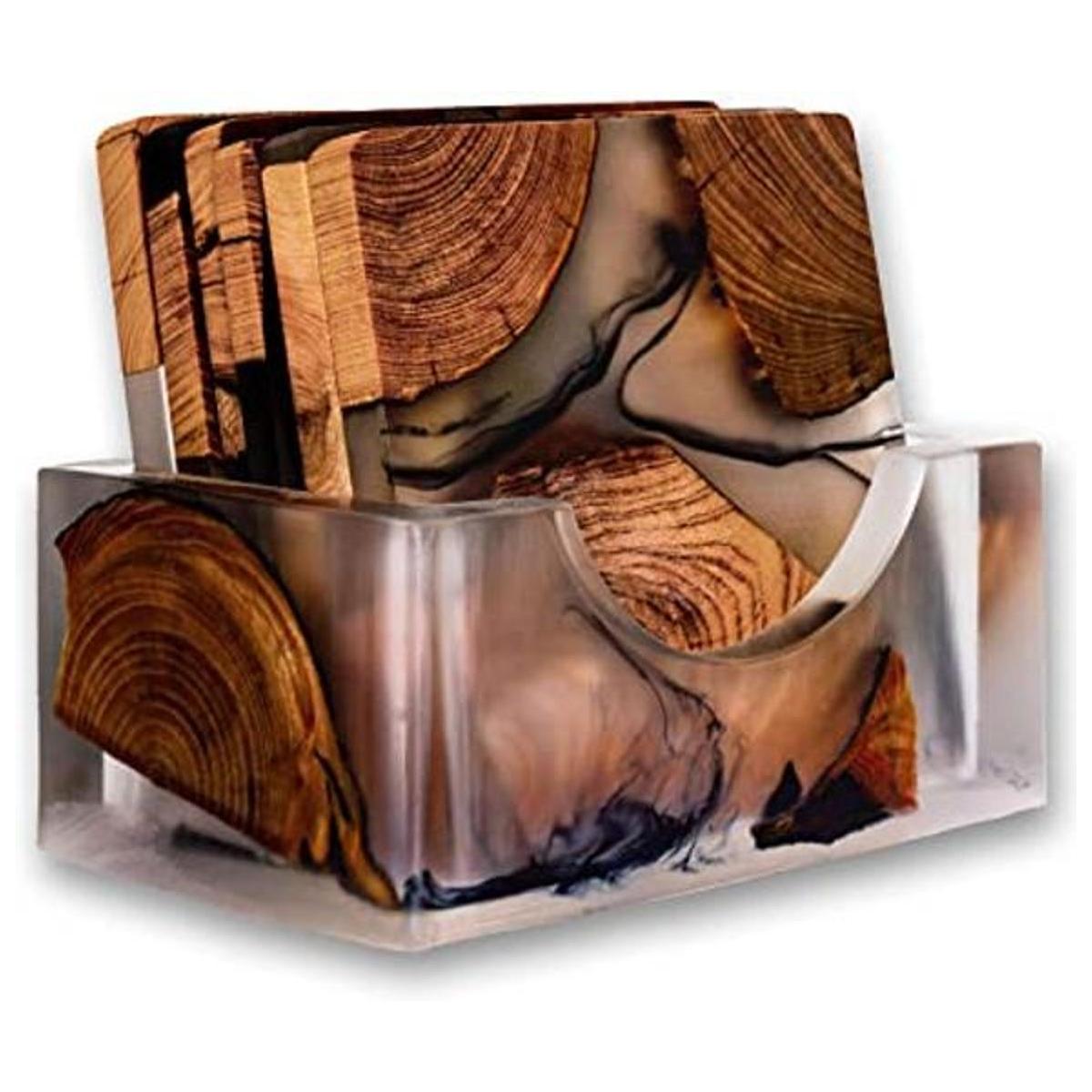 Avocrafts Juego de posavasos de madera posavasos epoxi