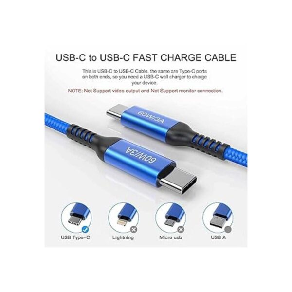 Awnuwuy Cable de carga USB C a USB C de 10 pies y 60 W_3