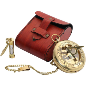 BAZROSS Brass Pocket Compass with Leather Case for Hiking
