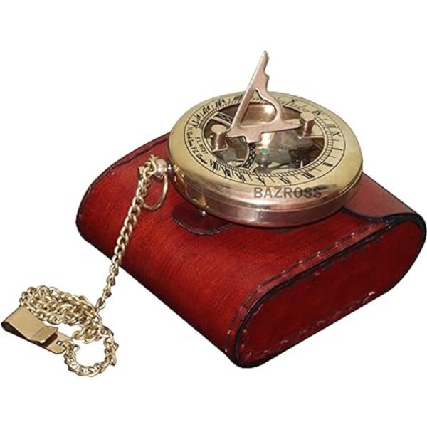 BAZROSS Brass Pocket Compass with Leather Case for Hiking