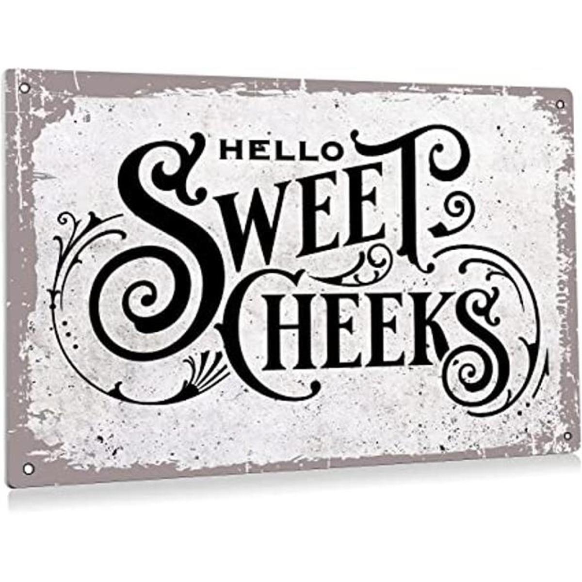 BEASTZHENG Retro Hello Sweet Cheeks Baño Metal Tin Sign