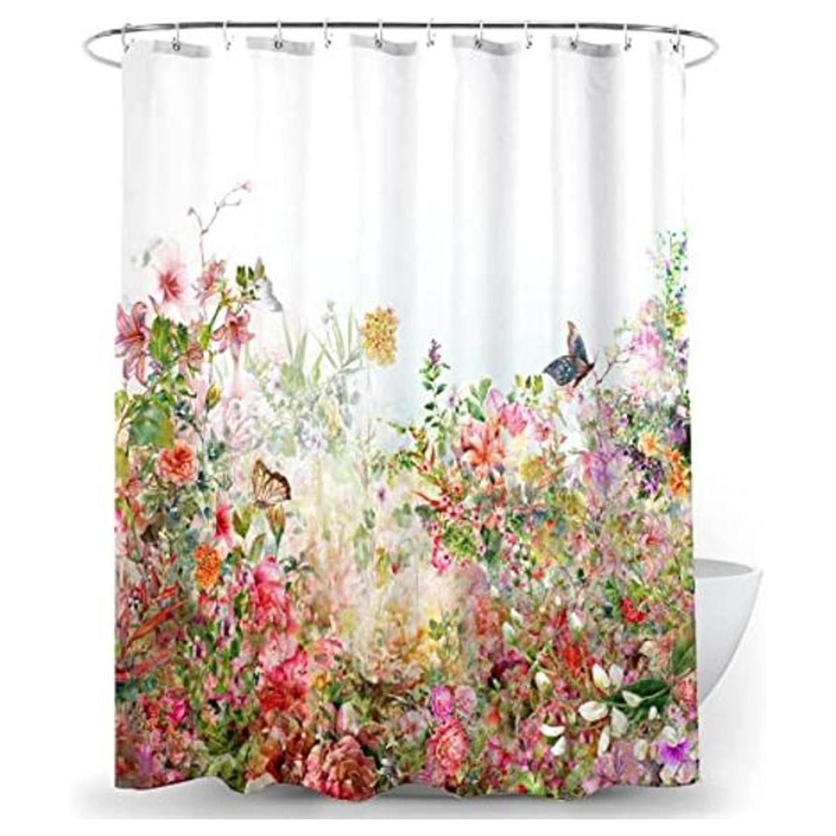 BECAN Cortina de ducha de flores hermosa acuarela con