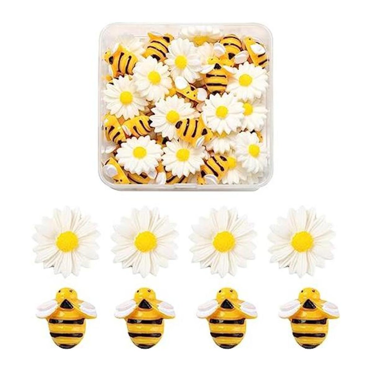 BEEFLYING 50 cabujones de resina de abeja de flores