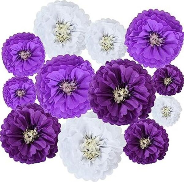 BEISHIDA Flores de papel de seda colgantes de color morado_1