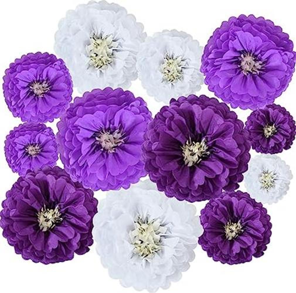 BEISHIDA Flores de papel de seda colgantes de color morado