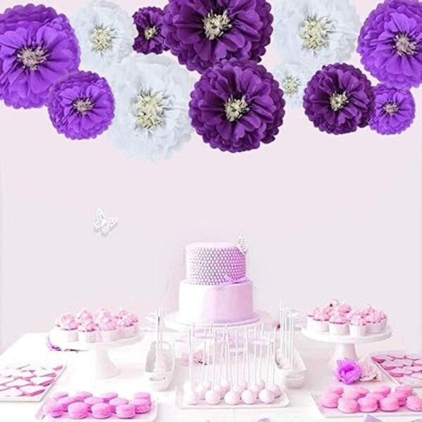BEISHIDA Flores de papel de seda colgantes de color morado_6