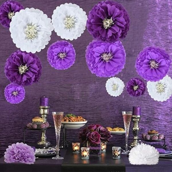BEISHIDA Flores de papel de seda colgantes de color morado_4